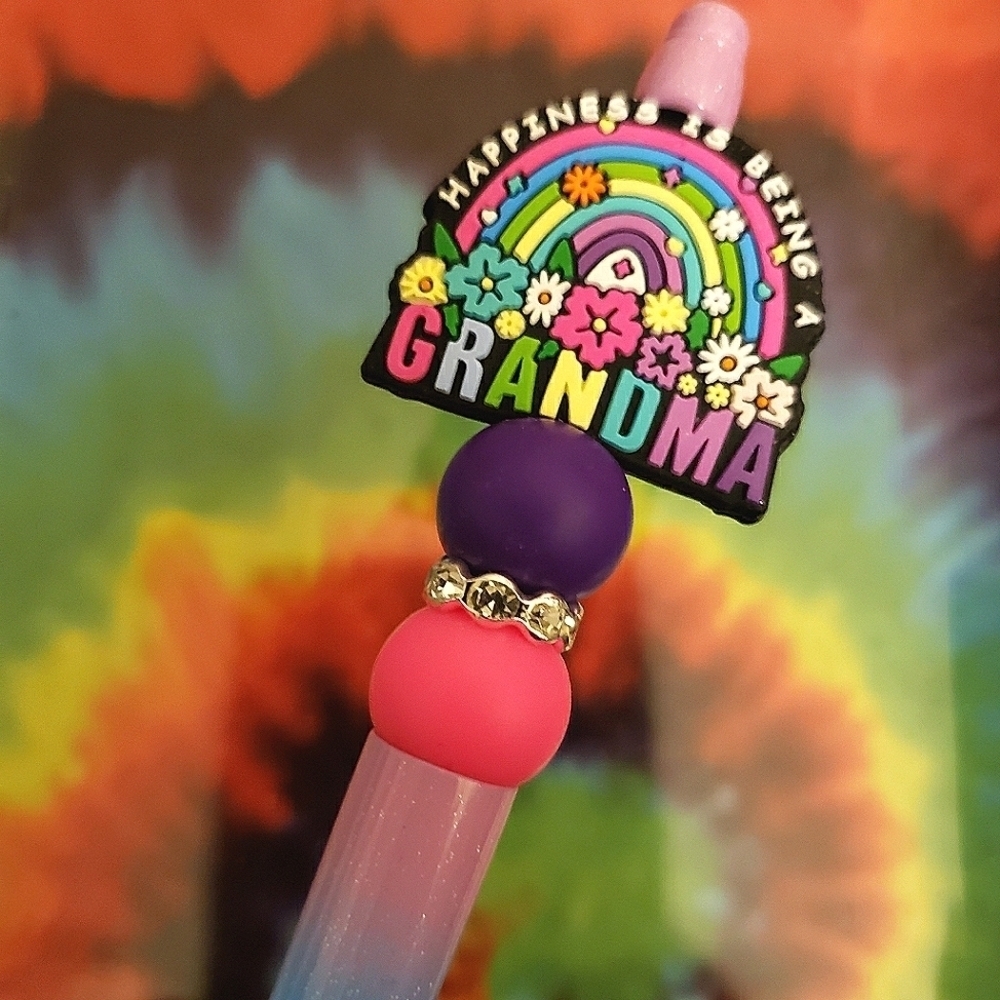 Handmade Glitter Happiness is Being a Grandma Beaded Silicone Focal Bead Pen